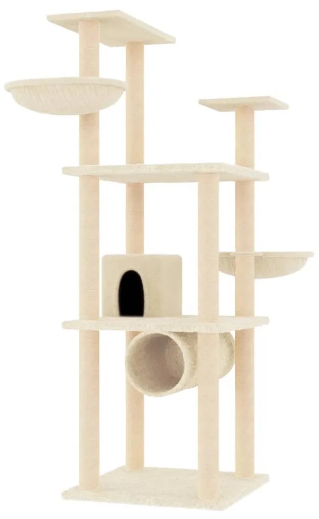 Albero per gatti con tiragraffi in sisal crema 141 cm