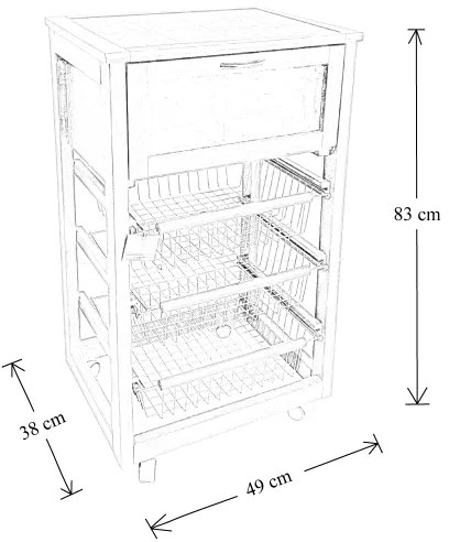 Carrello in legno portapane con cesti portafrutta LANDHELL Tortora