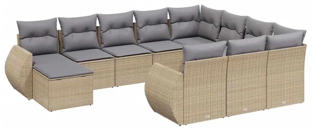 Set Divani da Giardino 11 pz con Cuscini Beige in Polyrattan