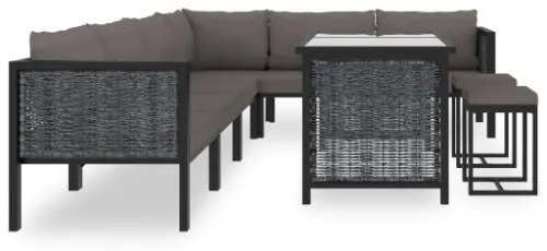 Set Divani da Giardino 9 pz con Cuscini in Polyrattan Antracite