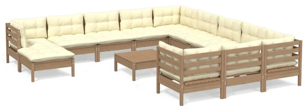 Set divani da giardino 13 pz con cuscini miele legno di pino