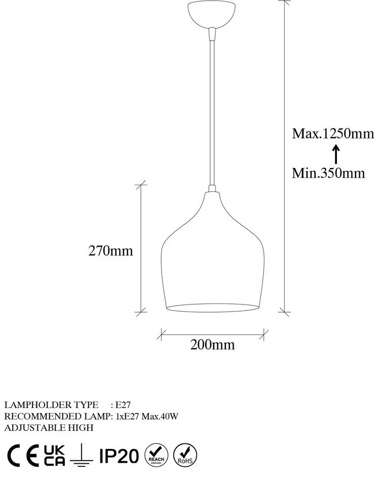 Lampada a sospensione color rame con paralume in metallo ø 20 cm Murek - Opviq lights