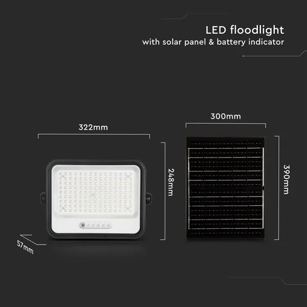 LED dimmerabile proiettore solare LED/300W/3,2V IP65 15000 mAh nero + telecomando