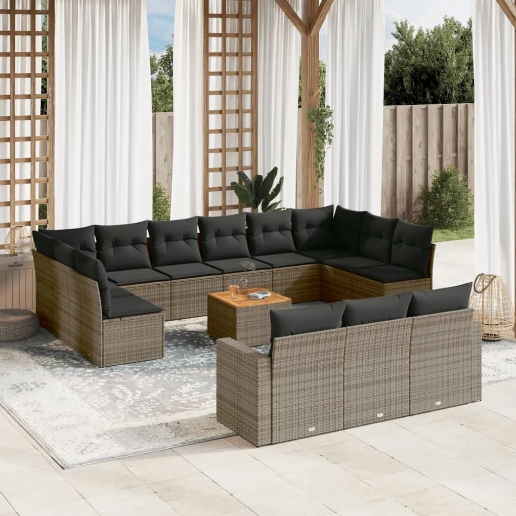 Set divani da giardino 14pz con cuscini in polyrattan grigio