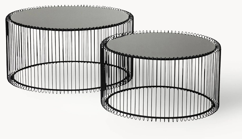 Set 2 tavolini da salotto con piano in vetro Wire