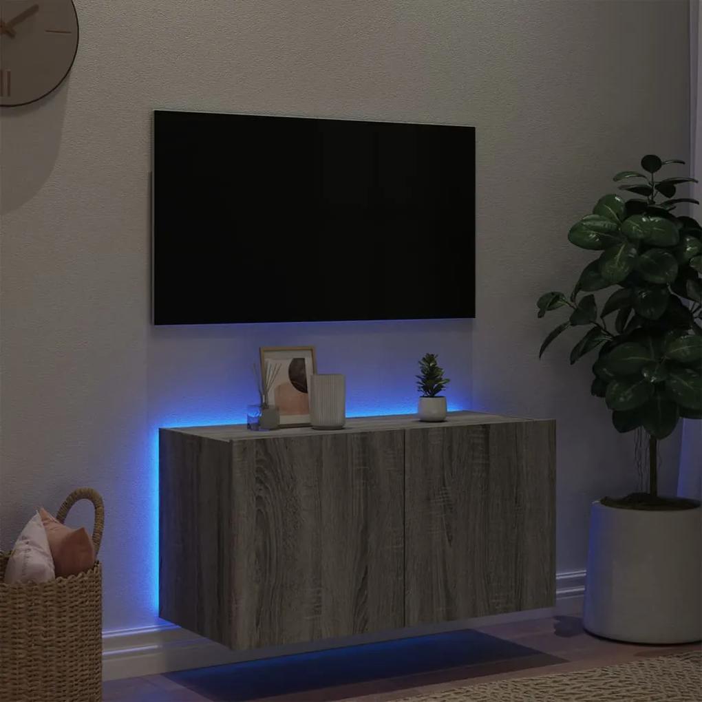 Mobile tv a parete con luci led grigio sonoma 80x35x41 cm