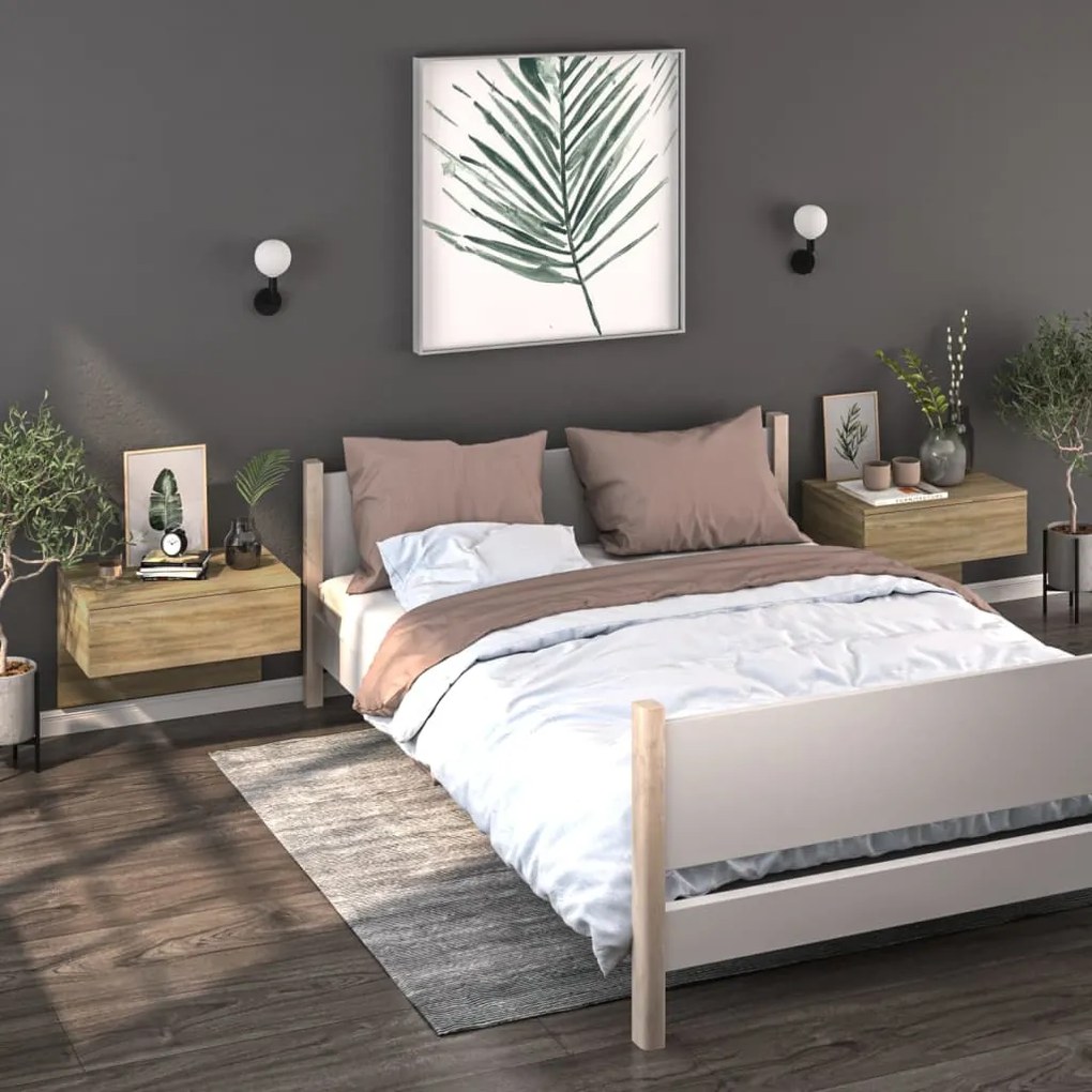 Comodini A Muro 2 Pz Rovere Sonoma /