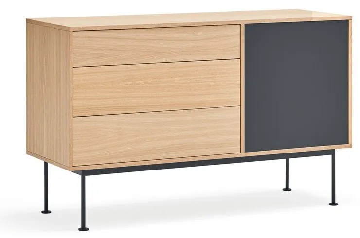 Cassettiera grigio antracite con impiallacciatura in rovere , larghezza 128 cm Yoko - Teulat