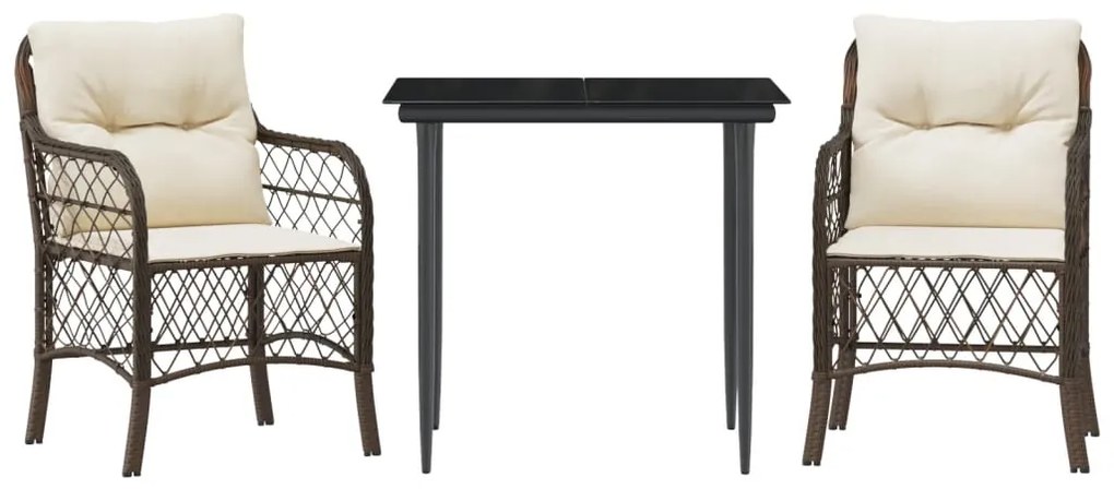 Set bistrò 3 pz con cuscini marrone in polyrattan