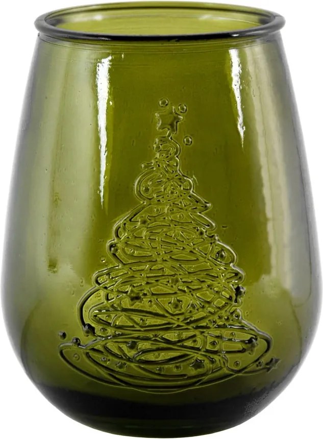 Vaso in vetro verde con motivo natalizio, altezza 13 cm Arbol de Navidad - Ego Dekor