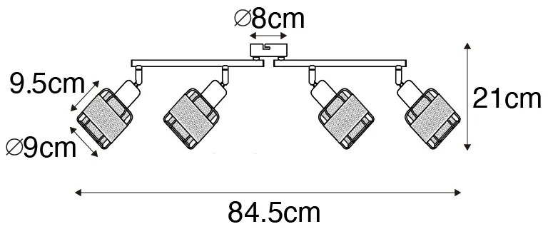 Plafoniera di design nera con oro 4 luci oblunga - Noud