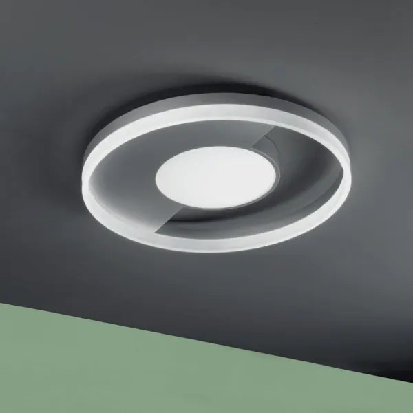 Plafoniera in metallo Argento con diffusore perimetrale D40 cm Led ELISA