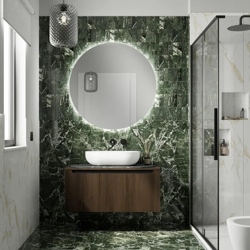 Piastrella da pavimento e rivestimento interno 60 x 120 cm Sp. 9 mm rettificato Marble Vision in gres porcellanato smaltato verde lappato traffico medio forte (pei 3/5) 1.44 mq