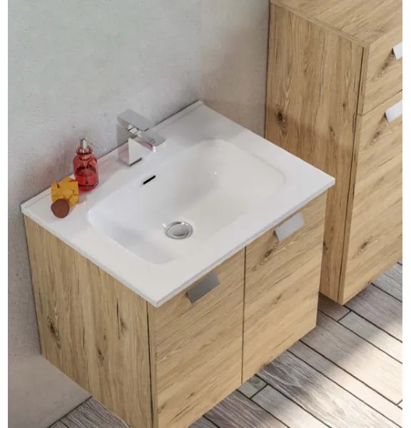 Mobile sospeso bagno 62 cm Quercia Naturale con lavabo - ANGELA2