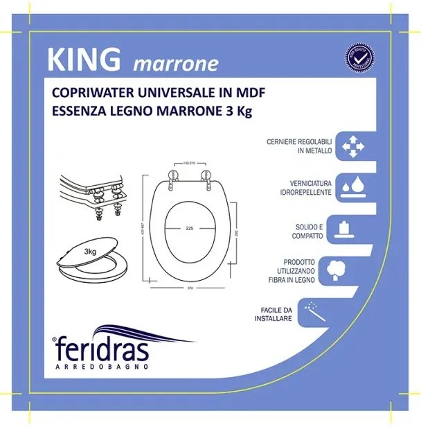 Copriwater universale in legno MDF marrone con cerniere regolabili