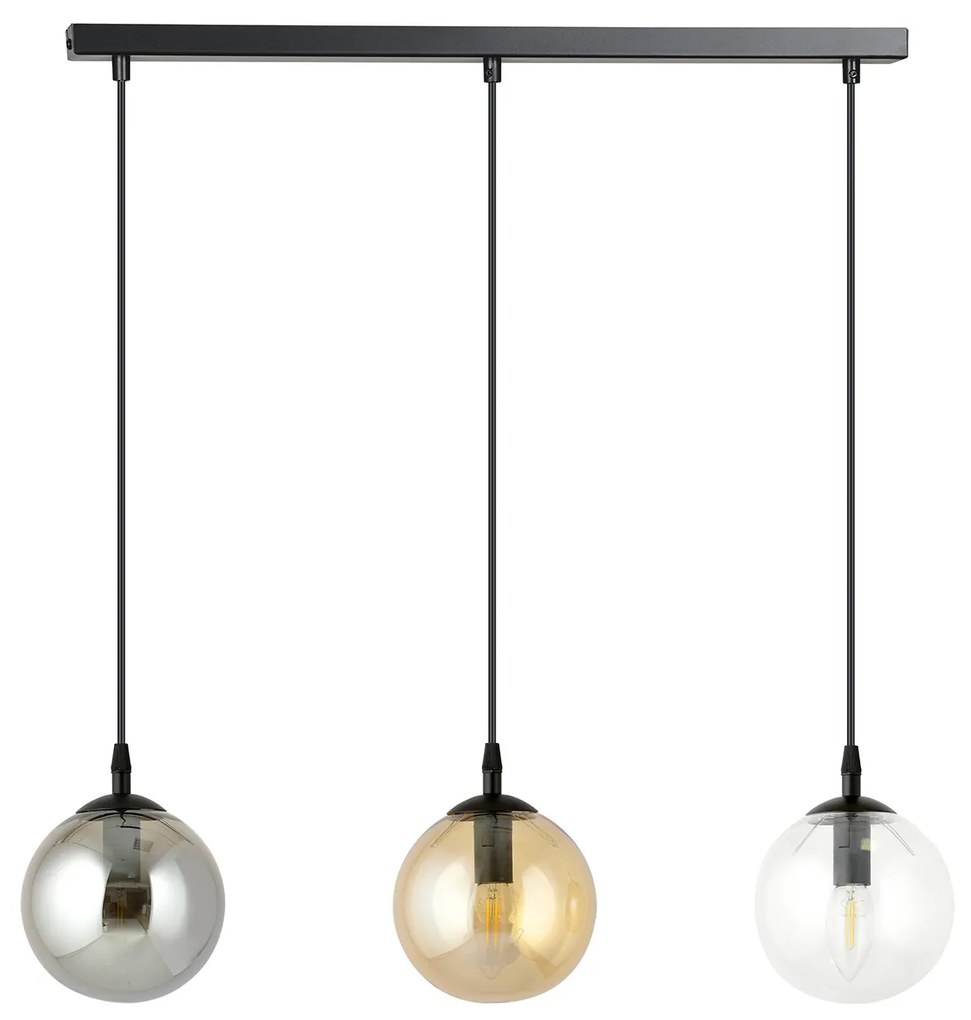 Sospensione Moderna 3 Luci Kali In Acciaio Nero E Sfere In Vetro Multicolor