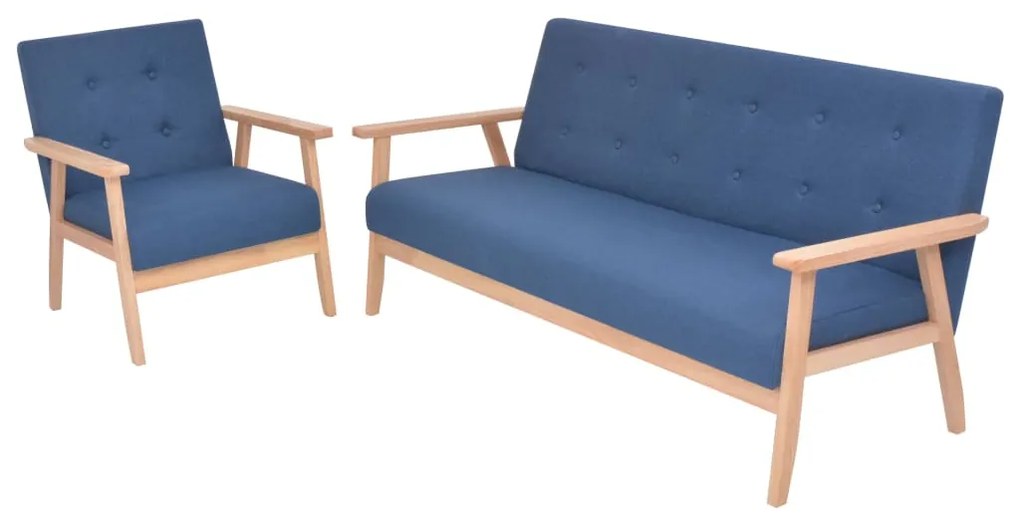 Set Di Divani 2 Pz İn Tessuto Blu /