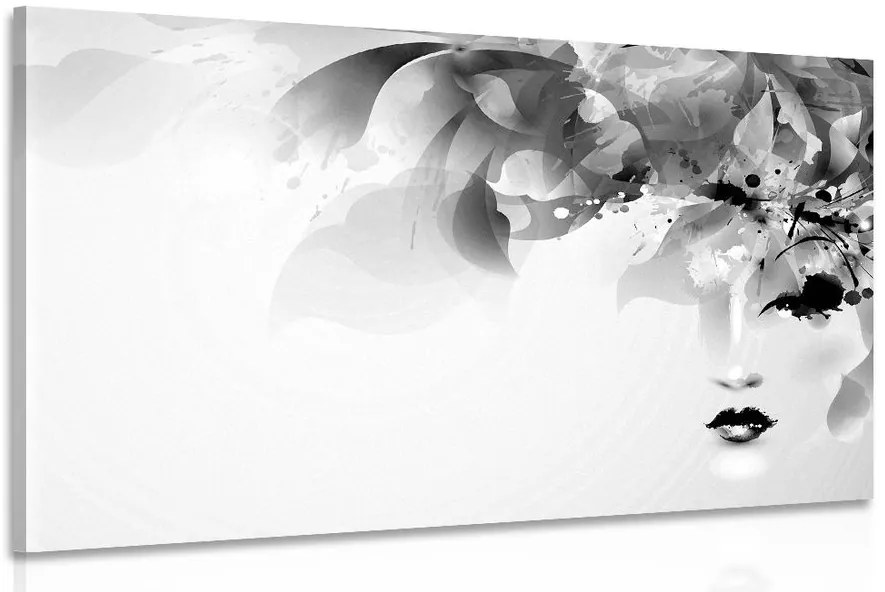 Quadro su tela – Volto femminile di moda con elementi astratti in bianco e nero