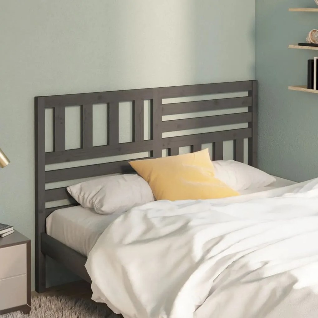 Testiera Per Letto Grigia 146x4x100cm İn Legno Massello Di Pino /
