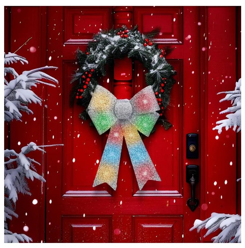 Decorazione natalizia LED RGB 11xLED/3xLR44 40x30 cm fiocco argento