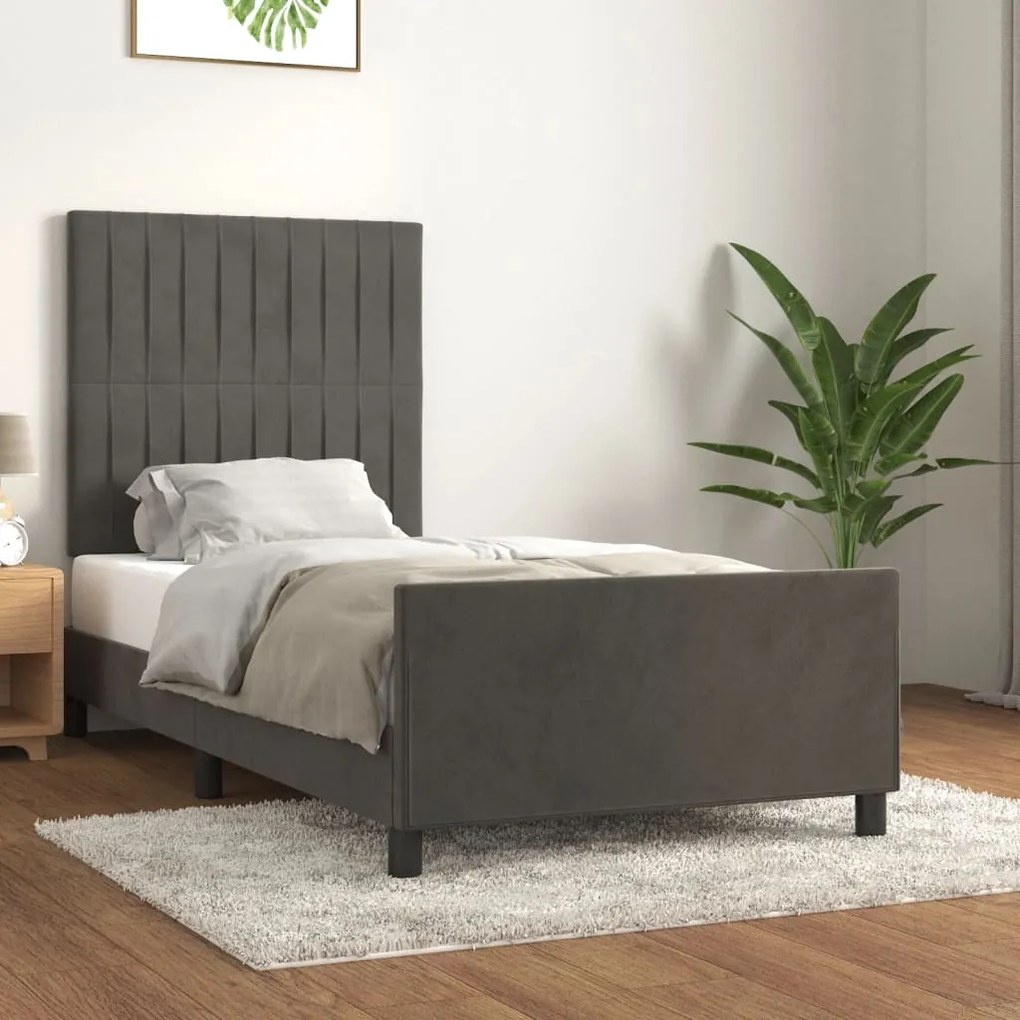 Giroletto Senza Materasso Grigio Scuro 80x200 Cm Velluto /