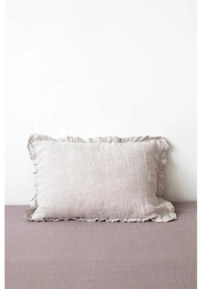 Federa in lino naturale con bordo a righe , 50 x 60 cm Melange - Linen Tales