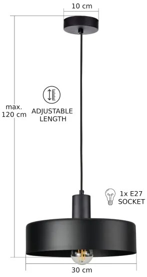 Lampadario a sospensione con cavo ARCANE 1xE27/60W/230V nero