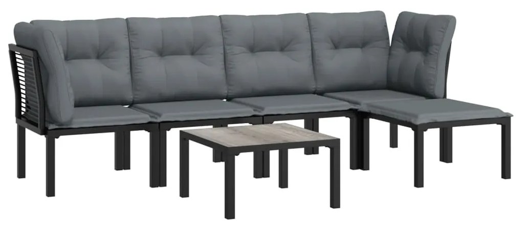 Set salotto da giardino 6 pz in polyrattan nero e grigio