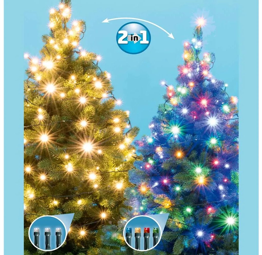 Catena LED natalizia da esterno 100xLED/5 funzioni 10m IP44 bianco caldo/multicolore