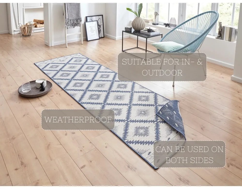 Tappeto da esterno blu e crema , 80 x 250 cm Malibu - NORTHRUGS