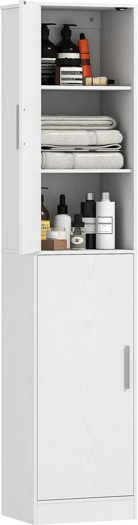 Mobile da Bagno a Colonna 40x35x180 cm con 2 Armadietti in Legno Bianco...