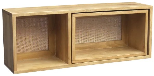 Mensole da parete estraibili in legno massello di mango e motivo a intreccio in rattan L80 cm (set di 2) ACANGE