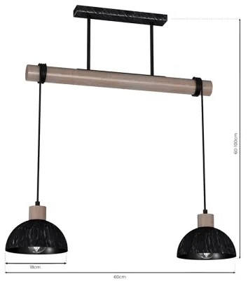 Lampadario su corda ERIK 2xE27/60W/230V Marrone nero