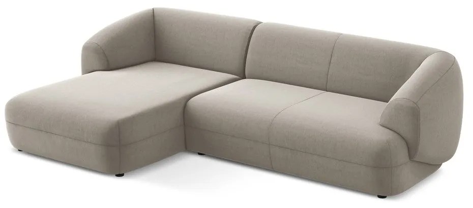 Divano angolare beige (con penisola a sinistra) con rivestimento in velluto Moana – Makamii