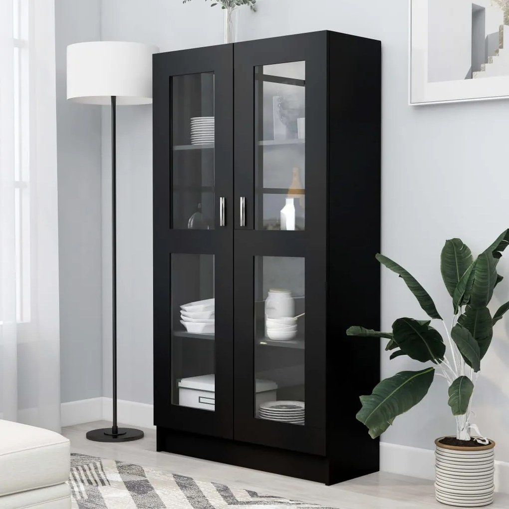 Armadietto Con Vetrina Nero 82,5x30,5x150 Cm Legno Multistrato /