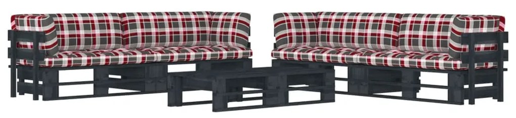 Set divani in pallet con cuscini 6 pz in pino impregnato nero