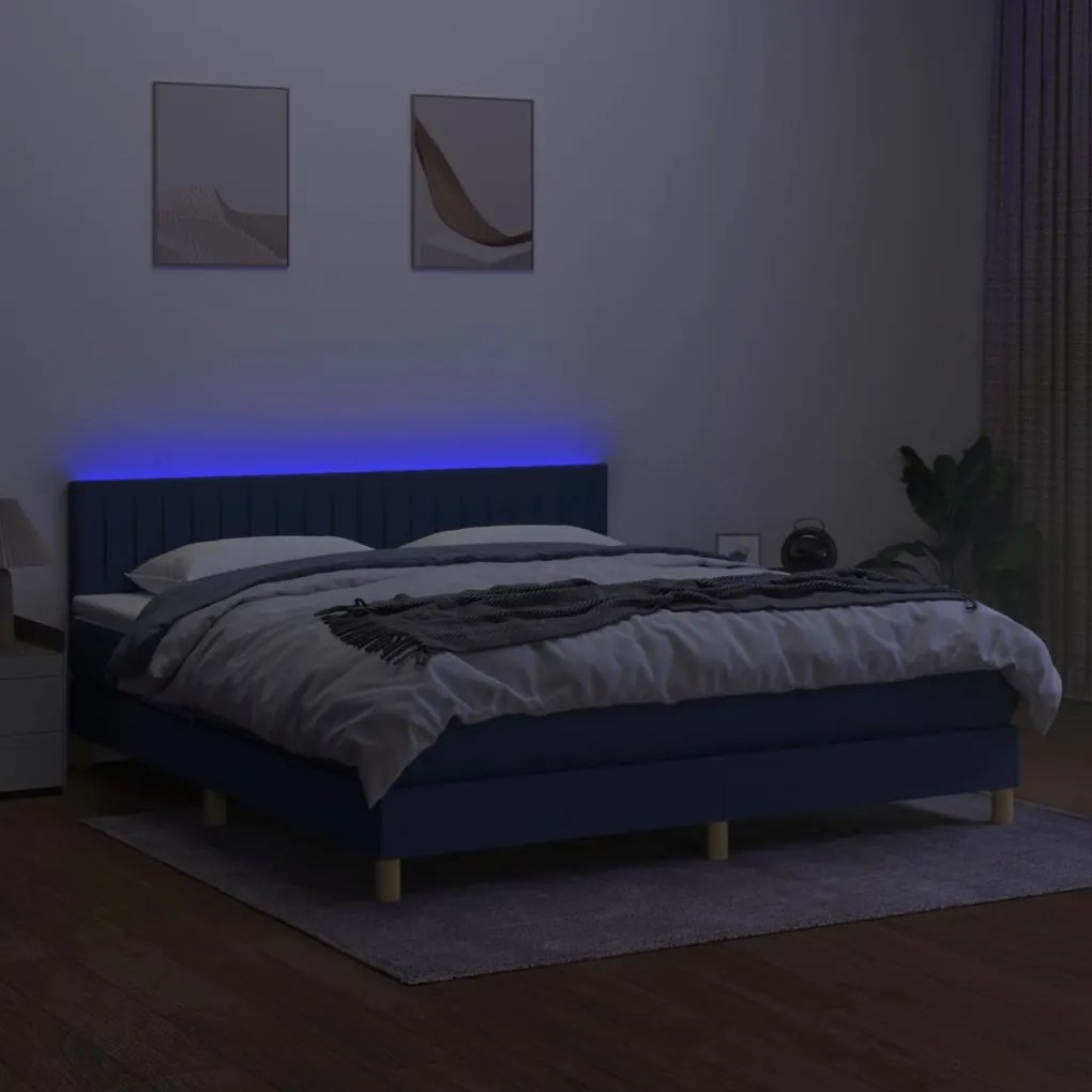 Letto a molle con materasso e led crema 160x200 cm in tessuto