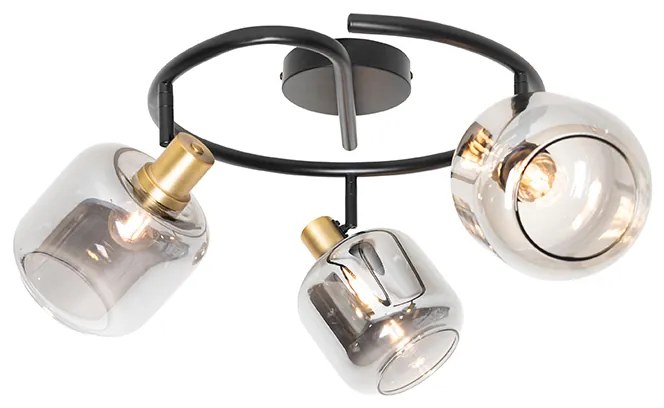 Faretto da soffitto nero con vetro fumé rotondo 3 luci - Zuzanna