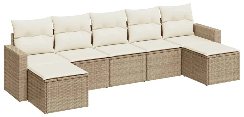 Set divani da giardino 7 pz con cuscini beige in polyrattan