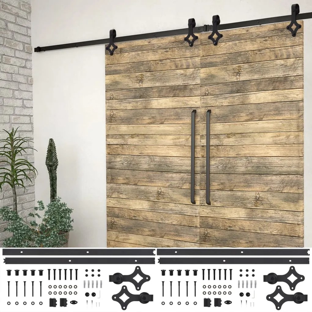 Kit Di Binari Per Porte Scorrevoli 2 Pz 200 Cm İn Acciaio Nero /