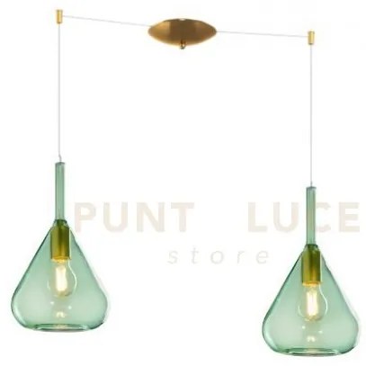 Sospensione ottone sat. 2 luci spostabile vetri verde 1177os-s2 s-ve