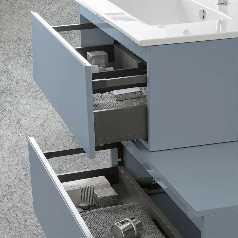 Mobile sospeso 80 cm blu pastello con lavabo incasso e specchio Iside