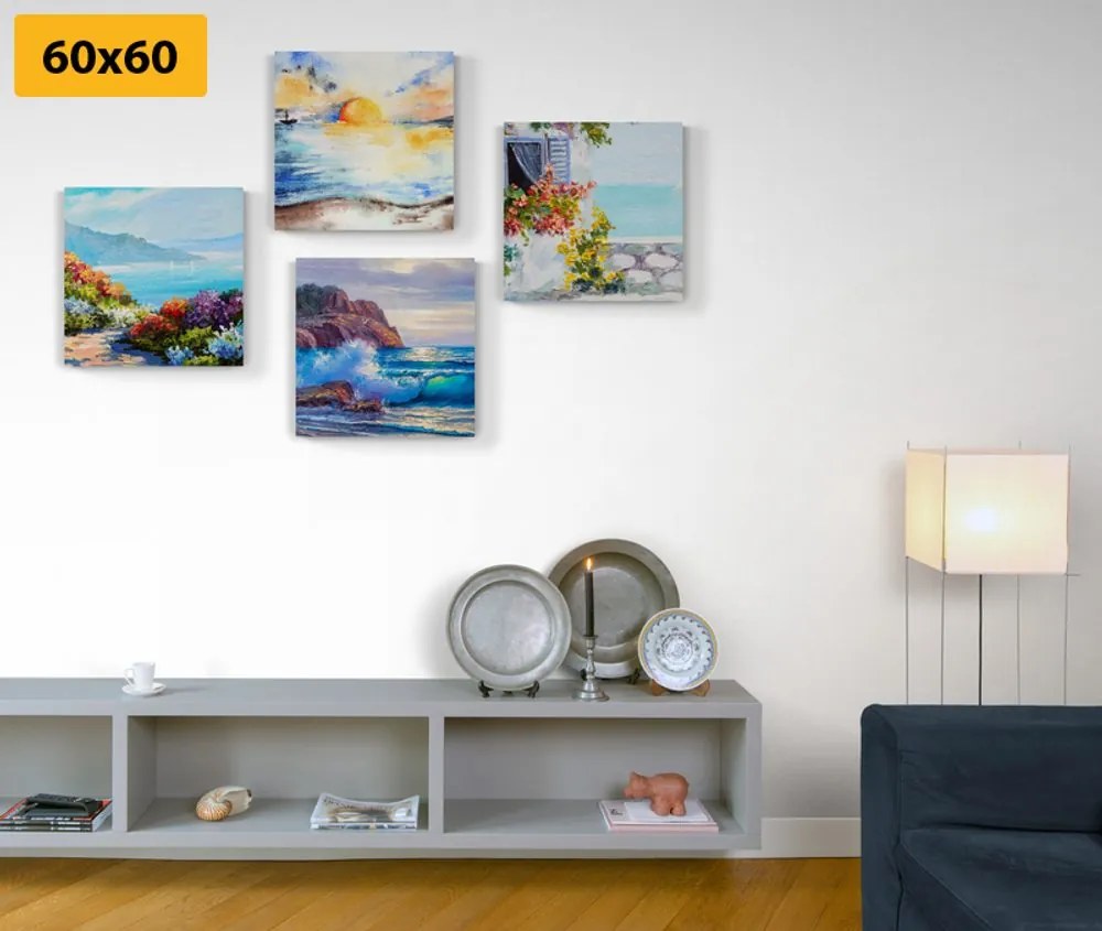 Set di quadri – Vista sul mare in imitazione di pittura