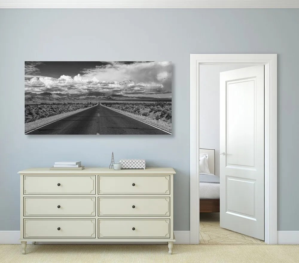 Quadro su tela – Sentiero nel deserto in bianco e nero