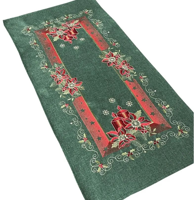 Stola verde Natale con ricamo Larghezza: 40 cm | Lunghezza: 160 cm