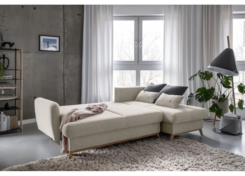 Divano letto angolare beige, angolo destro Scandic Lagom - Miuform