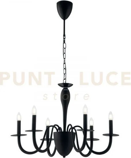 Lampadario armstrong nero 6 luci attacco e14 78x150cm in metallo