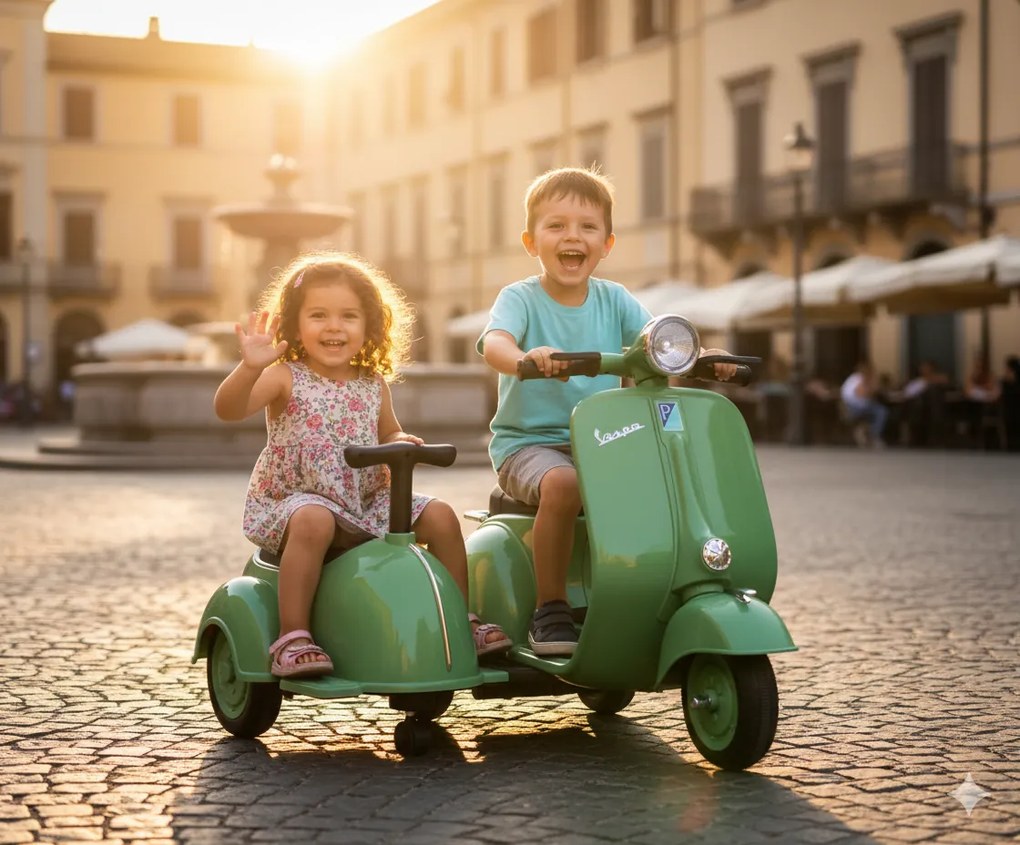 Piaggio Vespa con Sidecar Small Elettrica 6V per Bambini Verde...