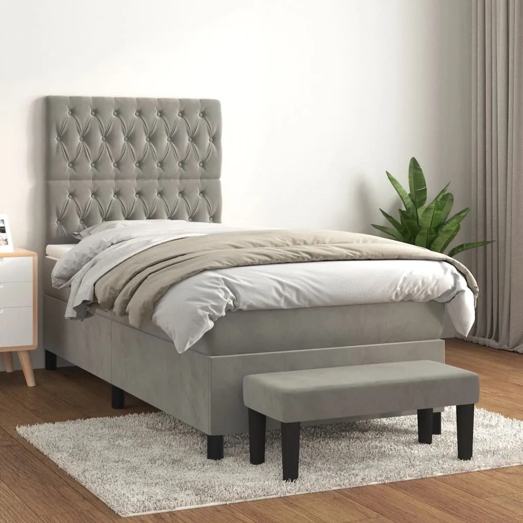 Giroletto A Molle Con Materasso Grigio Chiaro 80x200 Cm Velluto /