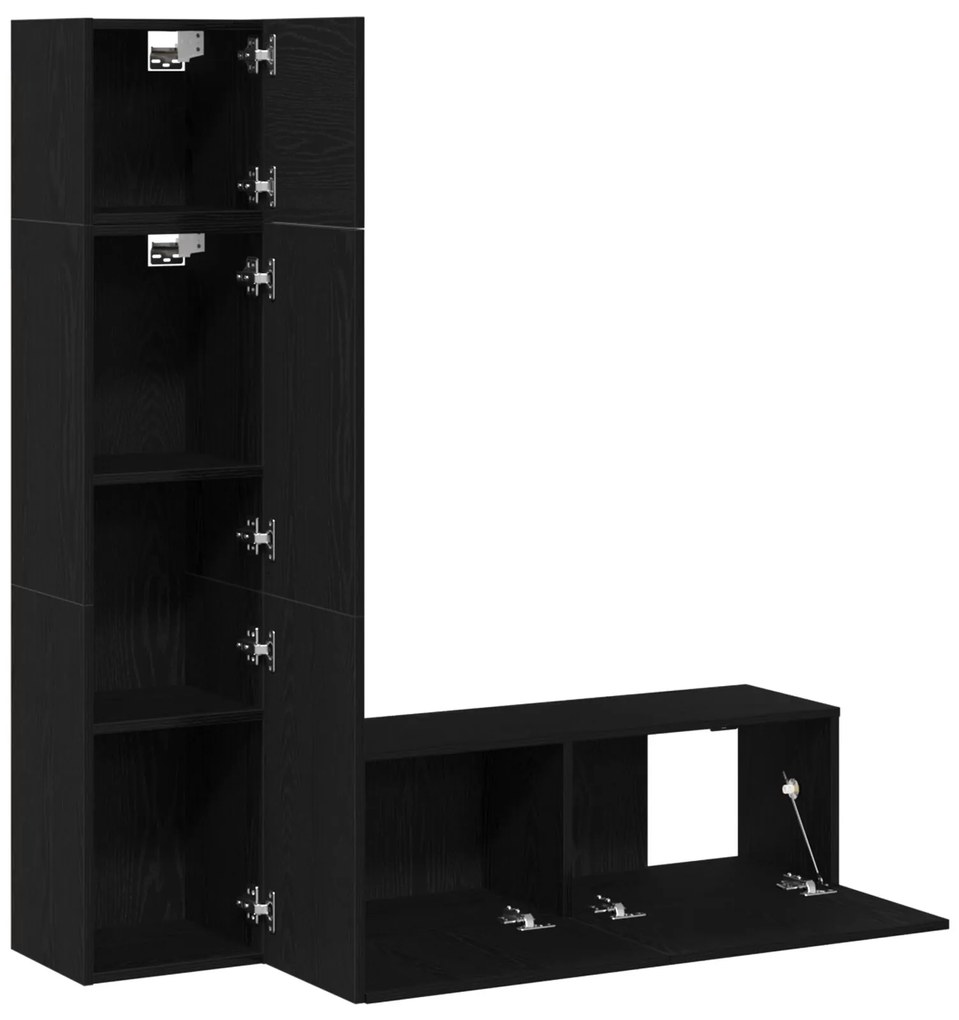 Set di mobili tv da parete 3 pezzi nero rovere in legno ingegnerizzato